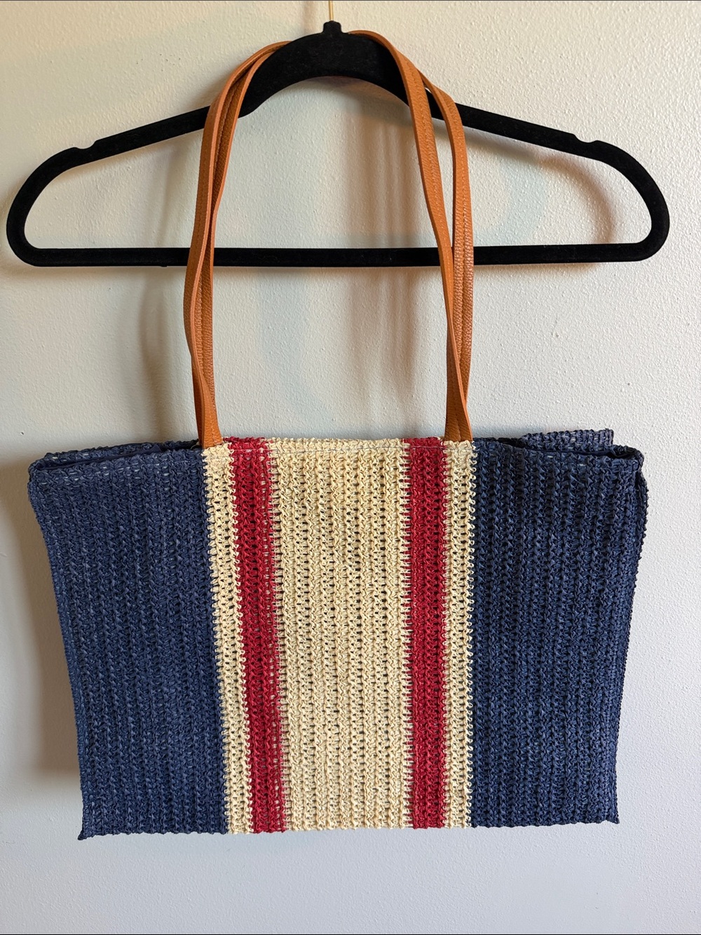 Shiraleah Woven Navy & Cream Stripe Tote with Red Accents